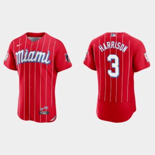 Miami Marlins #3 Monte Harrison Men's Nike 2021 City Connect Authentic MLB Jersey Red