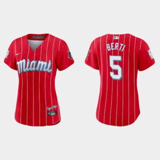 Miami Marlins #5 Jon Berti Women's Nike 2021 City Connect Authentic MLB Jersey Red