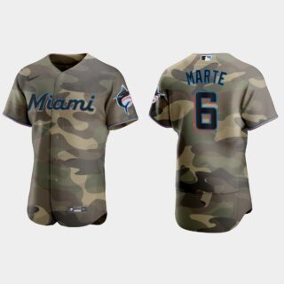 Miami Marlins #6 Starling Marte Men's Nike 2021 Armed Forces Day Authentic MLB Jersey -Camo