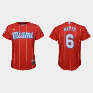 Miami Marlins #6 Starling Marte Youth Nike 2021 City Connect Authentic MLB Jersey Red