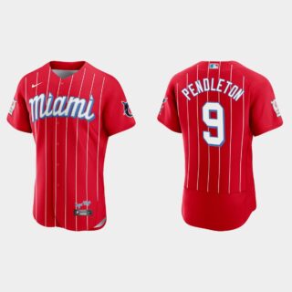 Miami Marlins #9 Terry Pendleton Men's Nike 2021 City Connect Authentic MLB Jersey Red