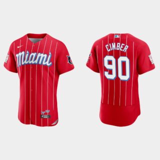 Miami Marlins #90 Adam Cimber Men's Nike 2021 City Connect Authentic MLB Jersey Red