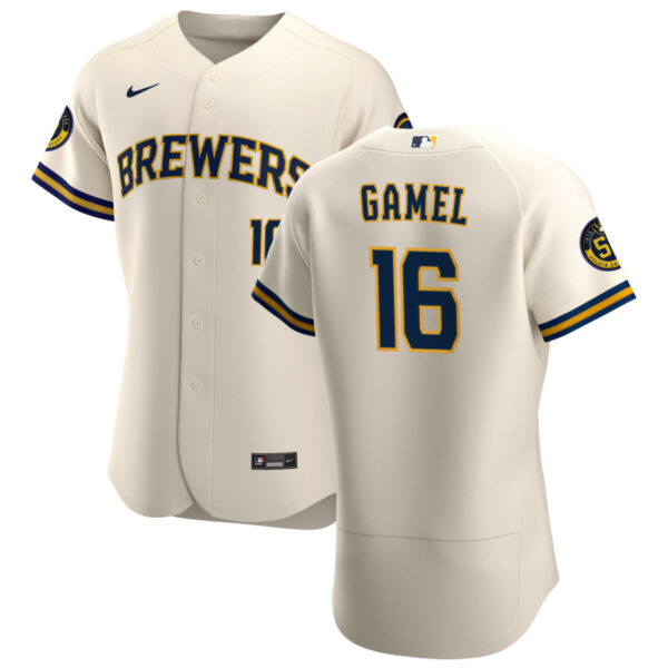 Milwaukee Brewers #16 Ben Gamel Men's Nike Cream Home 2020 Authentic Player MLB Jersey