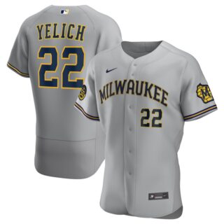 Milwaukee Brewers #22 Christian Yelich Men's Nike Gray Road 2020 Authentic Player MLB Jersey
