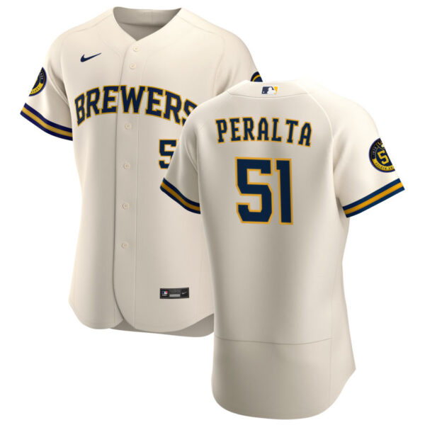 Milwaukee Brewers #51 Freddy Peralta Men's Nike Cream Home 2020 Authentic Player MLB Jersey