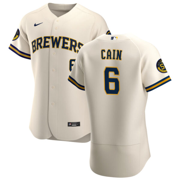 Milwaukee Brewers #6 Lorenzo Cain Men's Nike Cream Home 2020 Authentic Player MLB Jersey