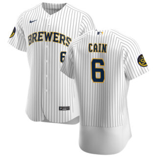 Milwaukee Brewers #6 Lorenzo Cain Men's Nike White Home 2020 Authentic Player MLB Jersey