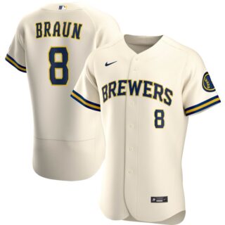 Milwaukee Brewers #8 Ryan Braun Men's Nike Cream Home 2020 Authentic Player MLB Jersey