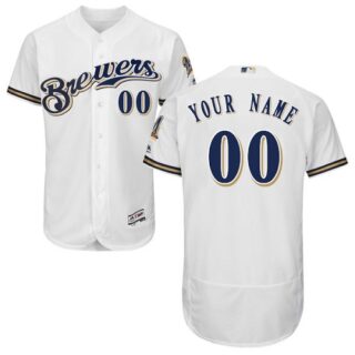 Milwaukee Brewers White Men's Customized Flexbase Jersey
