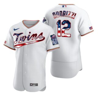 Minnesota Twins #12 Jake Odorizzi Men's Nike White Fluttering USA Flag Limited Edition Authentic MLB Jersey