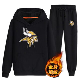 Minnesota Vikings Black Men's Winter Thicken NFL Pullover Hoodie & Pant
