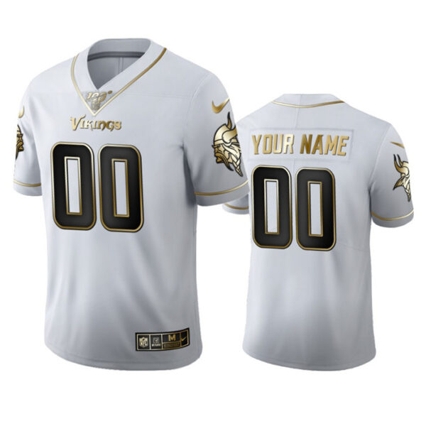 Minnesota Vikings Custom Men's Nike White Golden Edition Vapor Limited NFL 100 Jersey