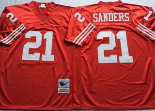 Mitchell And Ness 49ers #21 deion sanders red Men's Throwback Stitched NFL Jersey