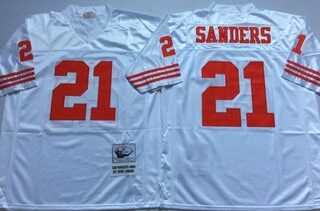 Mitchell And Ness 49ers #21 deion sanders white Men's Throwback Stitched NFL Jersey