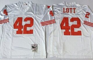Mitchell And Ness 49ers #42 Ronnie Lott white Men's Throwback Stitched NFL Jersey