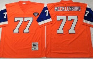 Mitchell And Ness Broncos #77 Karl Mecklenburg Orange Men's Throwback Stitched NFL Jersey