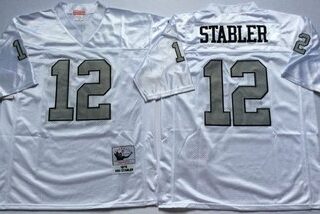 Mitchell And Ness Raiders #12 Ken Stabler White Throwback Stitched NFL Jersey