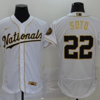 Nationals 22 Juan Soto White Gold 2020 Nike Flexbase Jersey