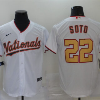 Nationals 22 Juan Soto White Gold Nike 2020 Gold Program Cool Base Jersey
