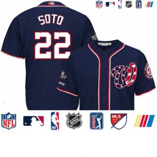 Nationals #22 Juan Soto Blue Cool Base 2019 World Series Champions Stitched Youth Baseball Jersey
