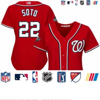 Nationals #22 Juan Soto Red Alternate 2019 World Series Bound Women's Stitched Baseball Jersey