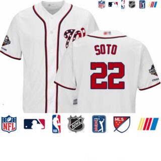 Nationals #22 Juan Soto White Cool Base 2019 World Series Champions Stitched Youth Baseball Jersey