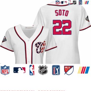 Nationals #22 Juan Soto White Home 2019 World Series Bound Women's Stitched Baseball Jersey