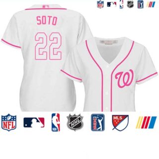 Nationals #22 Juan Soto White Pink Fashion Women's Stitched Baseball Jersey