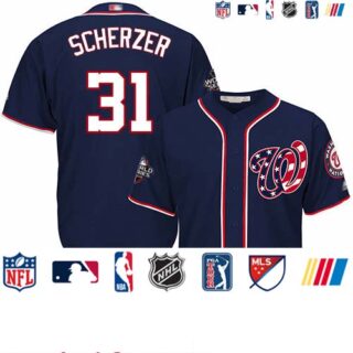 Nationals #31 Max Scherzer Blue Cool Base 2019 World Series Bound Stitched Youth Baseball Jersey