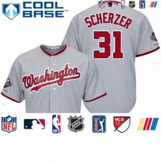 Nationals #31 Max Scherzer Grey Cool Base 2019 World Series Champions Stitched Youth Baseball Jersey