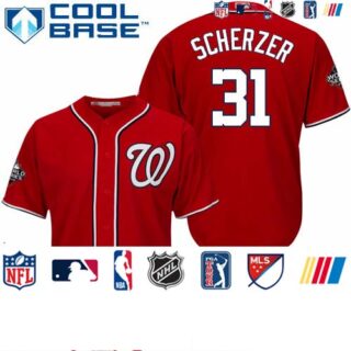 Nationals #31 Max Scherzer Red New Cool Base 2019 World Series Bound Stitched Baseball Jersey