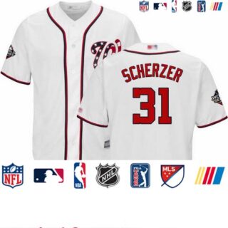 Nationals #31 Max Scherzer White Cool Base 2019 World Series Bound Stitched Youth Baseball Jersey