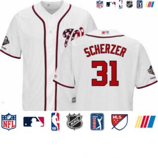 Nationals #31 Max Scherzer White Cool Base 2019 World Series Champions Stitched Youth Baseball Jersey