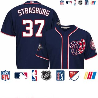 Nationals #37 Stephen Strasburg Blue Cool Base 2019 World Series Bound Stitched Youth Baseball Jersey
