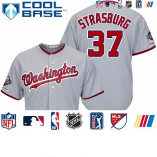 Nationals #37 Stephen Strasburg Grey New Cool Base 2019 World Series Champions Stitched Baseball Jersey