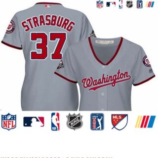 Nationals #37 Stephen Strasburg Grey Road 2019 World Series Bound Women's Stitched Baseball Jersey