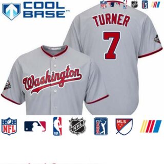 Nationals #7 Trea Turner Grey Cool Base 2019 World Series Bound Stitched Youth Baseball Jersey