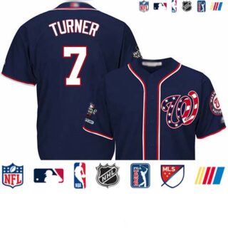 Nationals #7 Trea Turner Navy Blue New Cool Base 2019 World Series Champions Stitched Baseball Jersey