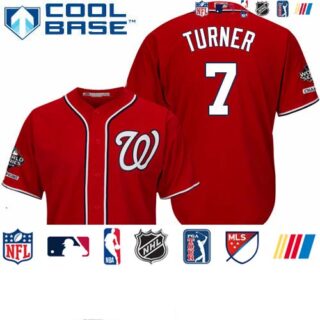 Nationals #7 Trea Turner Red Cool Base 2019 World Series Champions Stitched Youth Baseball Jersey