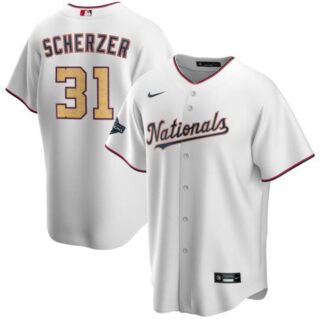 Nationals 31 Max Scherzer White Gold Youth Nike 2020 Gold Program Cool Base Jersey