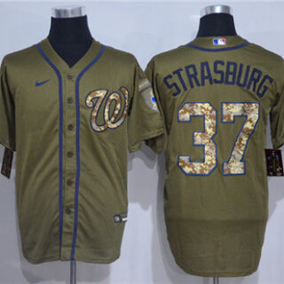 Nationals 37 Stephen Strasburg Olive 2020 Nike Cool Base Jersey