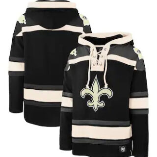 New Orleans Saints '47 Lacer V-Neck Pullover Hoodie u2013 Black Gray