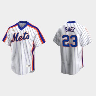 New York Mets #23 Javier Baez Men's Nike White Cooperstown Collection MLB Jersey