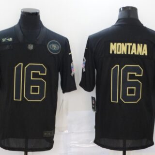 Nike 49ers 16 Joe Montana Black 2020 Salute To Service Limited Jersey