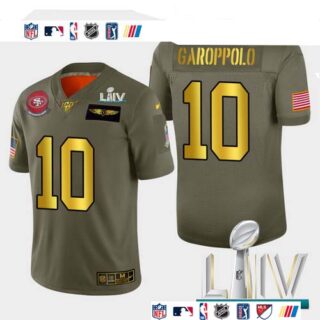 Nike 49ers #10 Jimmy Garoppolo Men's Olive Gold Super Bowl LIV 2020 2019 Salute to Service NFL 100 Limited Jersey