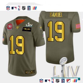Nike 49ers #19 Deebo Samuel Men's Olive Gold Super Bowl LIV 2020 2019 Salute to Service NFL 100 Limited Jersey