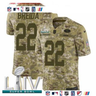 Nike 49ers #22 Matt Breida Camo Super Bowl LIV 2020 Men's Stitched NFL Limited 2018 Salute To Service Jersey