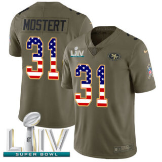 Nike 49ers #31 Raheem Mostert Olive USA Flag Super Bowl LIV 2020 Men's Stitched NFL Limited 2017 Salute To Service Jersey