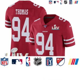 Nike 49ers #94 Solomon Thomas Red Super Bowl LIV 2020 Team Color Men's Stitched NFL 100th Season Vapor Limited Jersey