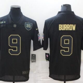 Nike Bengals 9 Joe Burrow Black 2020 Salute To Service Limited Jersey